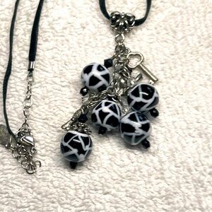 Alexis K Leather And Glass Bead Charm Necklace